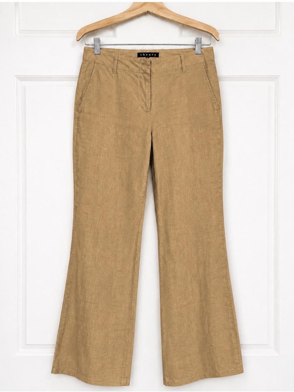 Theory Sugar Linen Blend Straight Leg Trousers Sand Beige Size 8